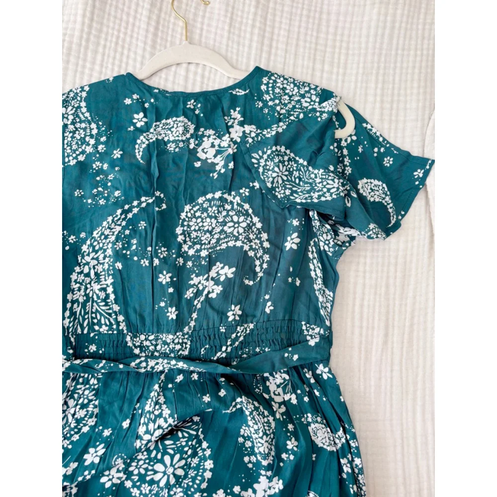 Women's Patrons of Peace Teal White Paisley Maxi Dress S Rayon - Picture 8 of 11